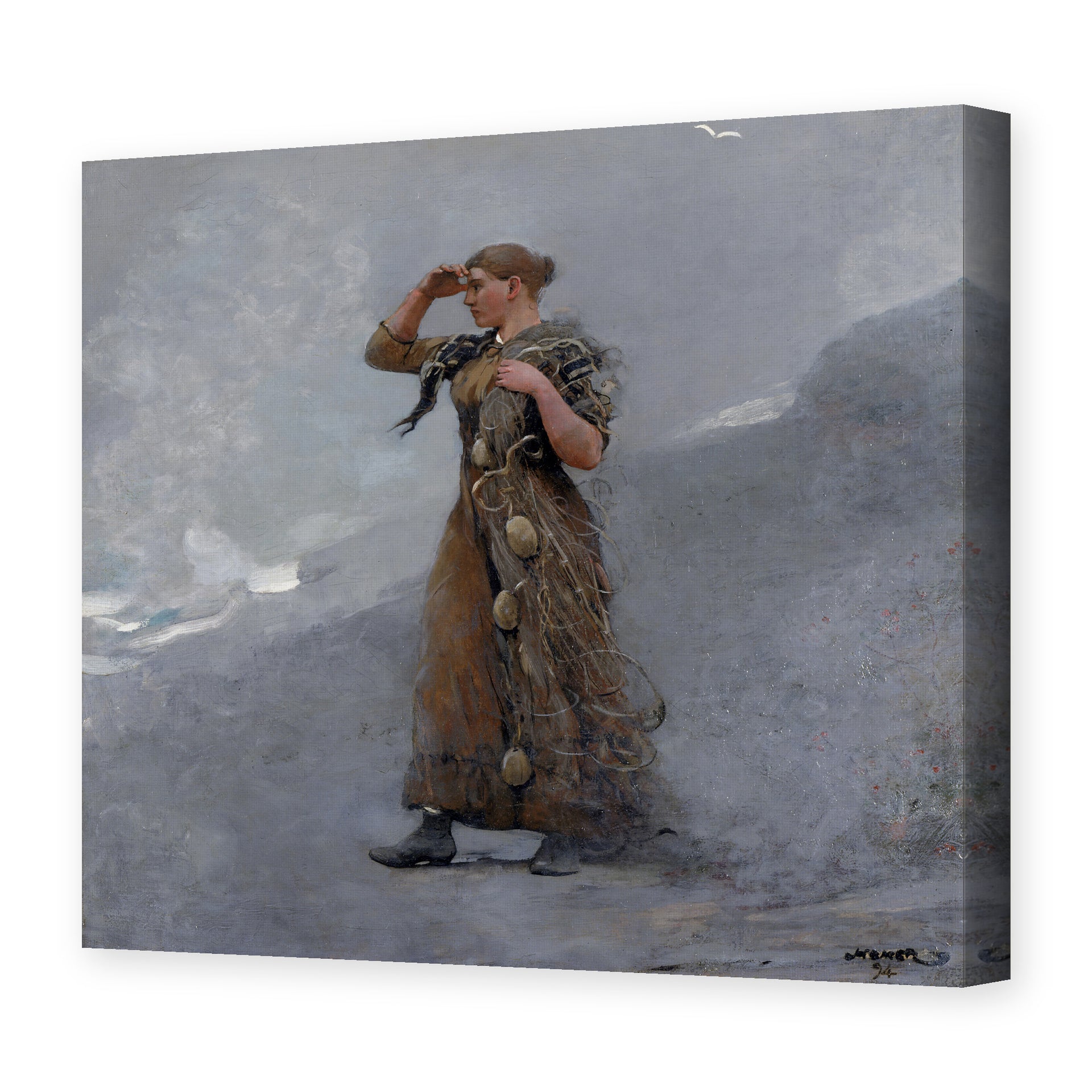 Winslow Homer's 'The Fisher Girl' painting reproduced as a gallery-wrapped canvas print
