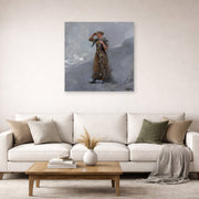 Unframed poster print of Winslow Homer's The Fisher Girl displayed on a wall in a living room
