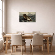 Gallery-wrapped canvas print of Winslow Homer's The Fog Warning displayed on a wall in a dining room