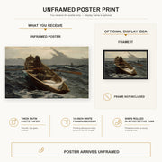 Winslow Homer - The Fog Warning poster print size comparison and framing display infographic