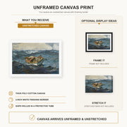 Winslow Homer - The Gulf Stream canvas print size comparison and framing display infographic