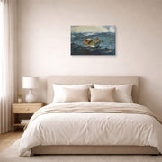 Gallery-wrapped canvas print of Winslow Homer's The Gulf Stream displayed on a wall in a bedroom