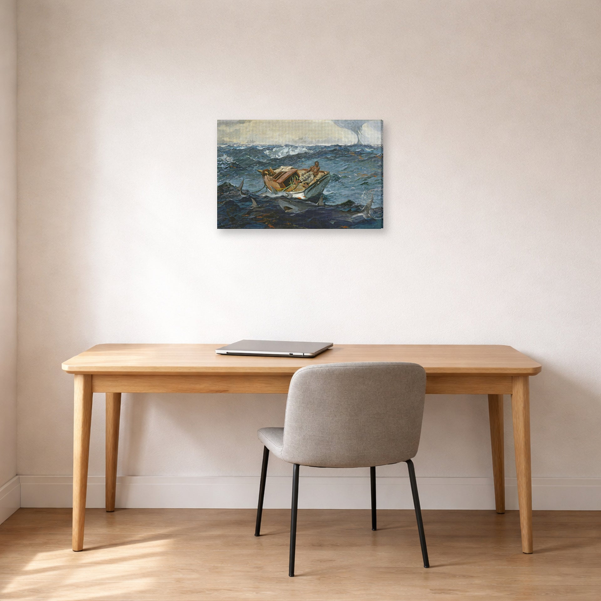 Gallery-wrapped canvas print of Winslow Homer's The Gulf Stream displayed on a wall in an office
