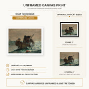 Winslow Homer - The Herring Net canvas print size comparison and framing display infographic