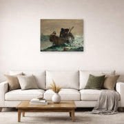 Unframed poster print of Winslow Homer's The Herring Net displayed on a wall in a living room