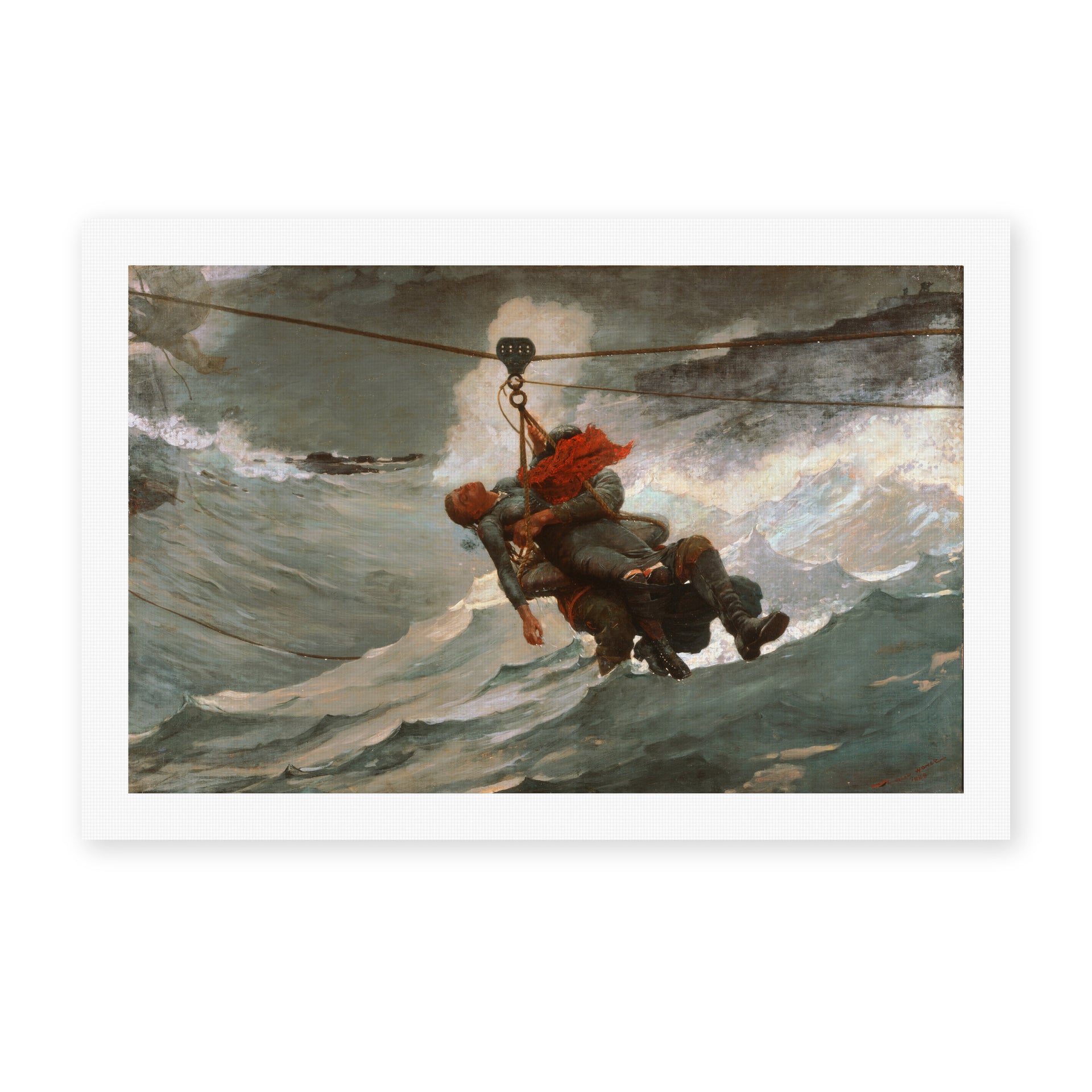 Winslow Homer's 'The Life Line' painting reproduced as a rolled canvas print