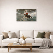 Gallery-wrapped canvas print of Winslow Homer's The Life Line displayed on a wall in a living room