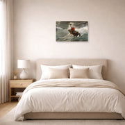 Unframed poster print of Winslow Homer's The Life Line displayed on a wall in a bedroom