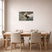 Unframed poster print of Winslow Homer's The Life Line displayed on a wall in a dining room