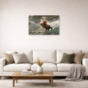 Unframed poster print of Winslow Homer's The Life Line displayed on a wall in a living room