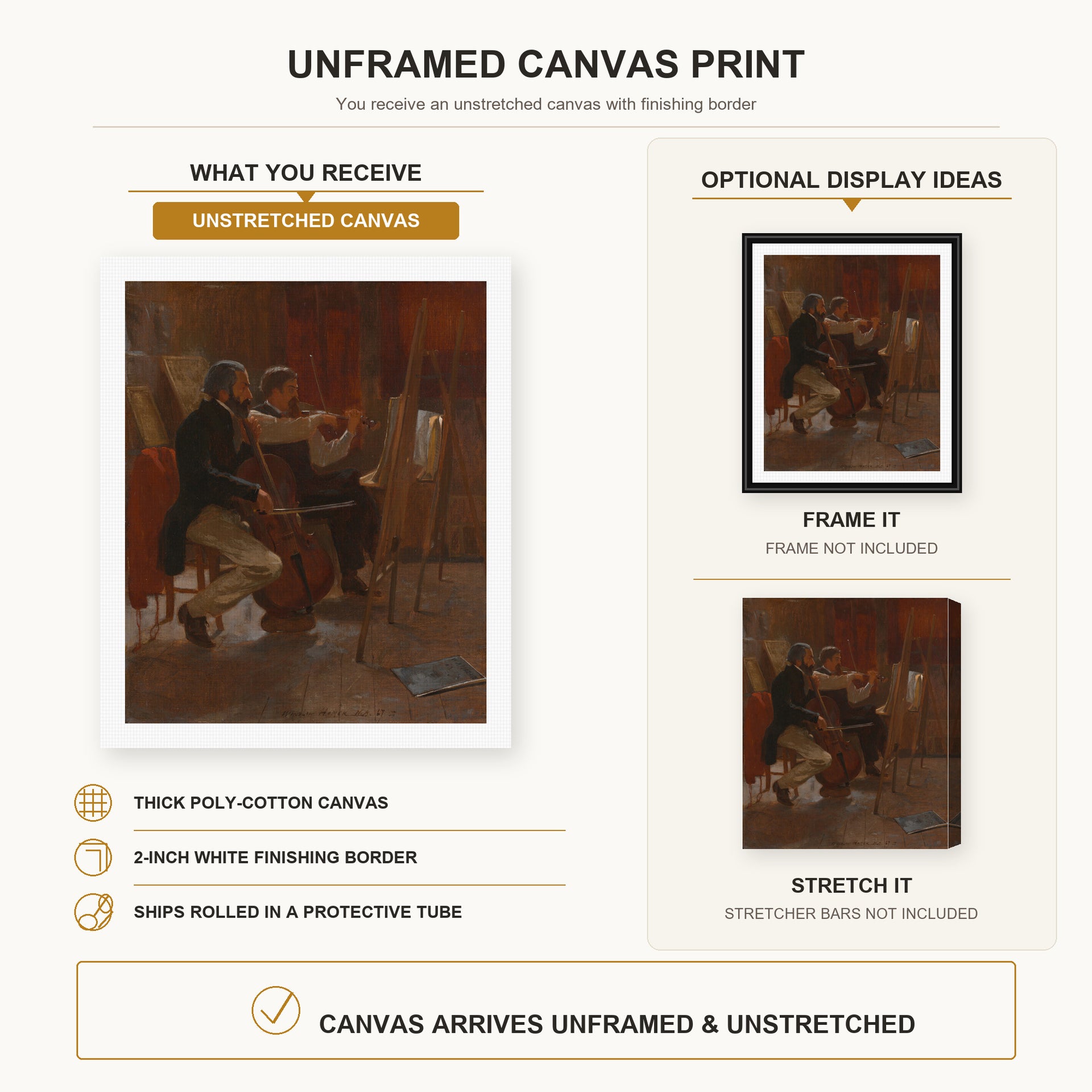 Winslow Homer - The Studio canvas print size comparison and framing display infographic