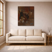 Gallery-wrapped canvas print of Winslow Homer's The Studio displayed on a wall in a living room