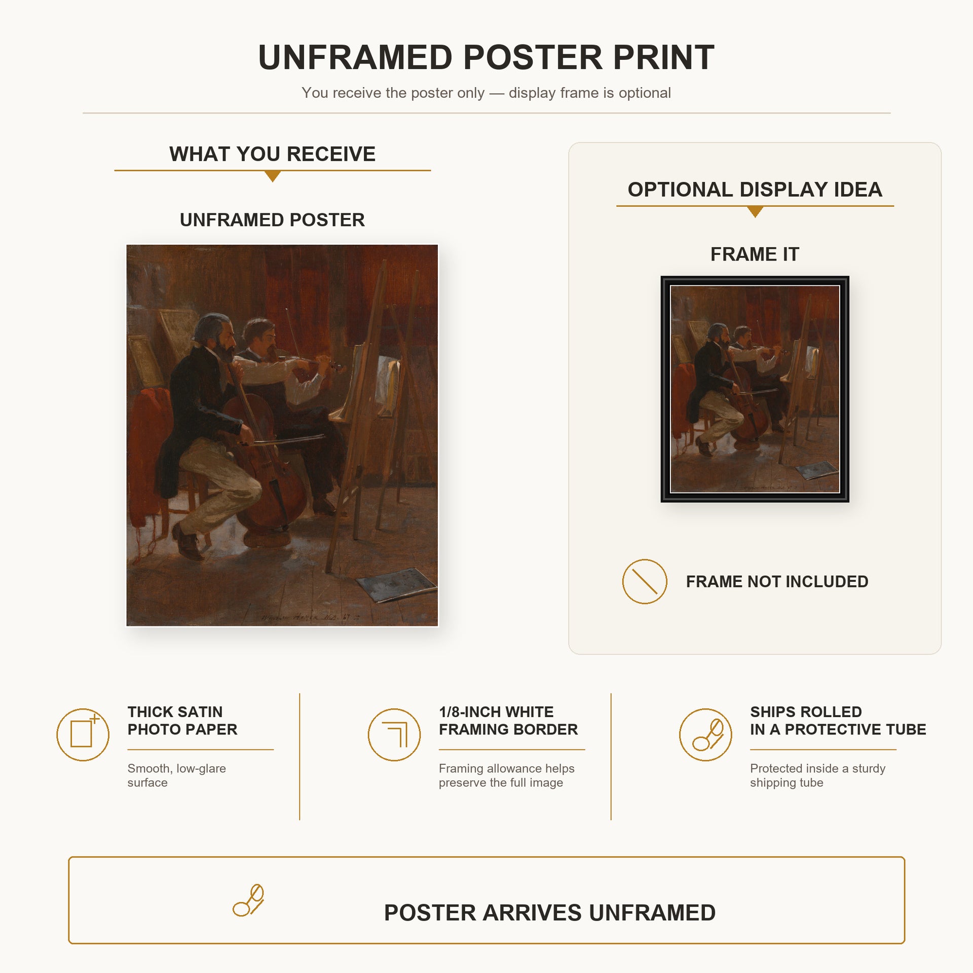 Winslow Homer - The Studio poster print size comparison and framing display infographic