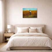 Gallery-wrapped canvas print of Winslow Homer's The Veteran in a New Field displayed on a wall in a bedroom