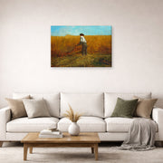 Gallery-wrapped canvas print of Winslow Homer's The Veteran in a New Field displayed on a wall in a living room