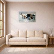 Gallery-wrapped canvas print of Winslow Homer's Undertow displayed on a wall in a living room