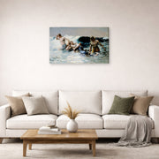 Gallery-wrapped canvas print of Winslow Homer's Undertow displayed on a wall in a living room