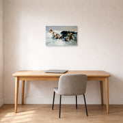 Unframed poster print of Winslow Homer's Undertow displayed on a wall in an office