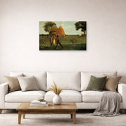 Gallery-wrapped canvas print of Winslow Homer's Weaning the Calf displayed on a wall in a living room