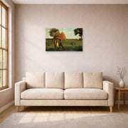 Unframed poster print of Winslow Homer's Weaning the Calf displayed on a wall in a living room