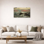 Gallery-wrapped canvas print of Winslow Homer's West Point, Prout's Neck displayed on a wall in a living room