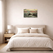 Unframed poster print of Winslow Homer's West Point, Prout's Neck displayed on a wall in a bedroom