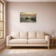 Unframed poster print of Winslow Homer's West Point, Prout's Neck displayed on a wall in a living room