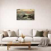 Unframed poster print of Winslow Homer's West Point, Prout's Neck displayed on a wall in a living room