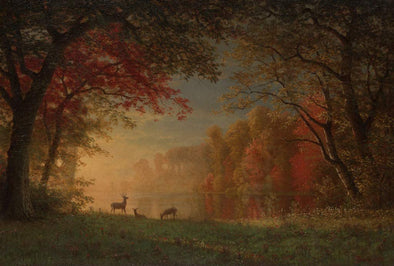 Albert Bierstadt - Indian Sunset: Deer by a Lake