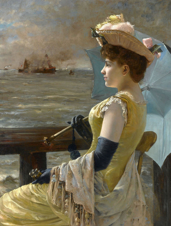 Alfred Stevens - A Lady with a Parasol Looking Out to Sea - Get Custom Art