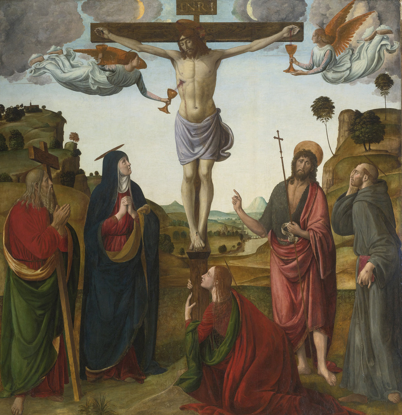 Cosimo Rosselli - The Crucifixion with the Madonna and Mary Magdalene, and Saints Andrew, John The Baptist and Francis-Reproduction-Get Custom Art