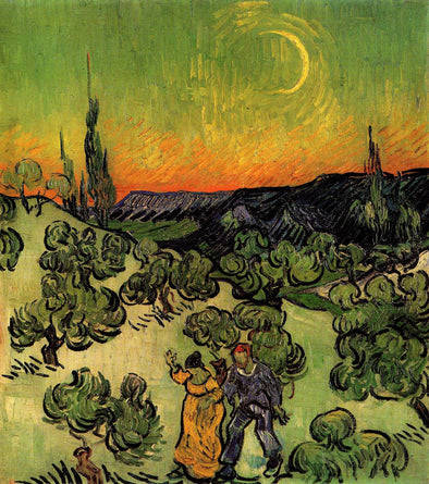 Vincent van Gogh - Landscape with Couple Walking and Crescent Moon