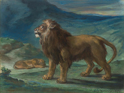 Eugène Delacroix - Lion and Lioness in the Mountains
