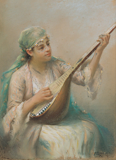 Fausto Zonaro - Woman Playing a String Instrument