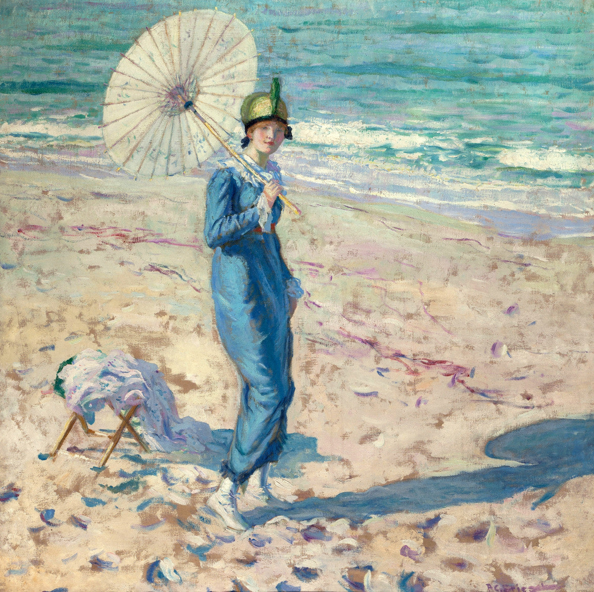 Frederick Carl Frieseke - On the Beach (Girl in Blue)