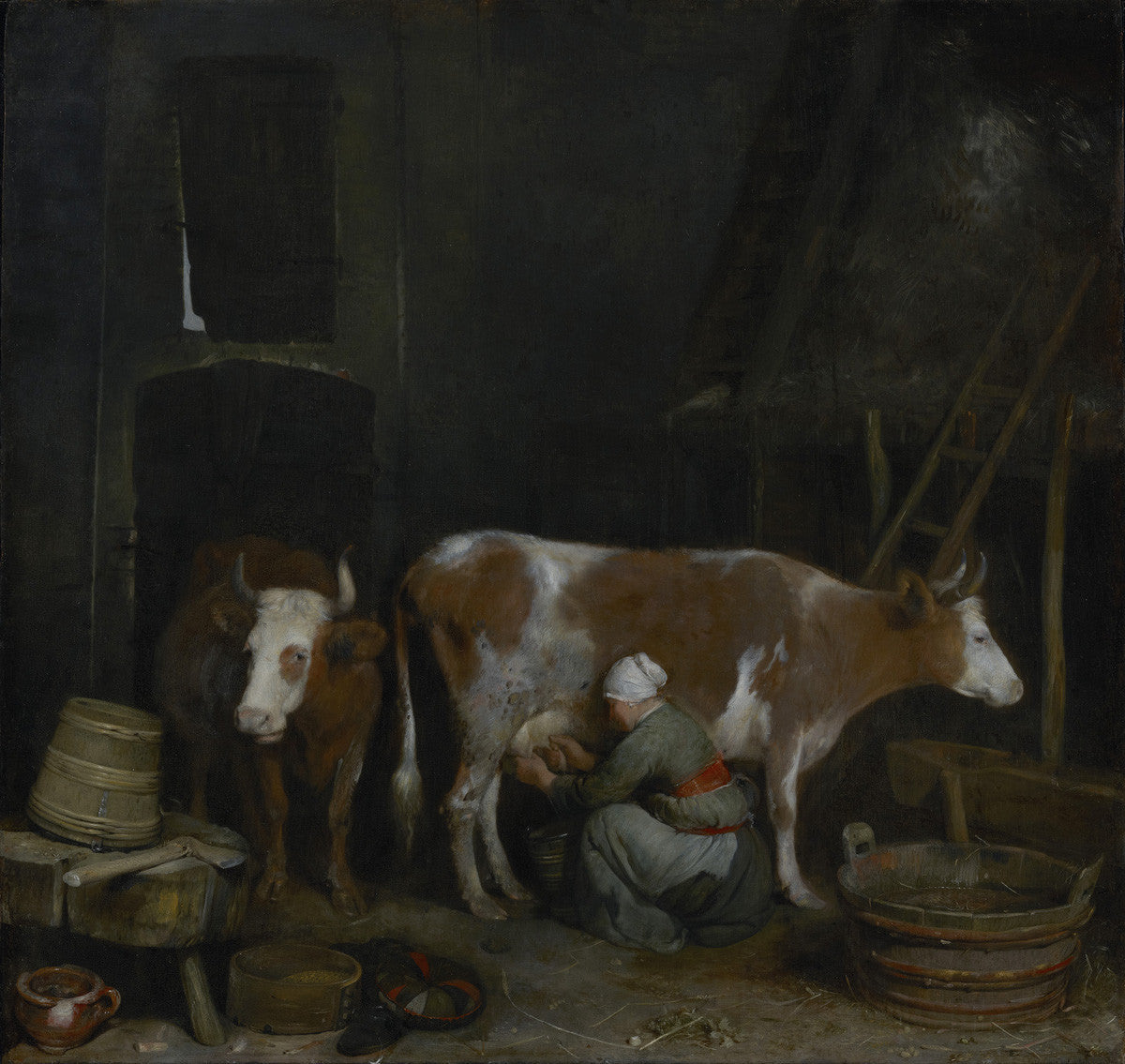 Gerard ter Borch - A Maid Milking a Cow in a Barn