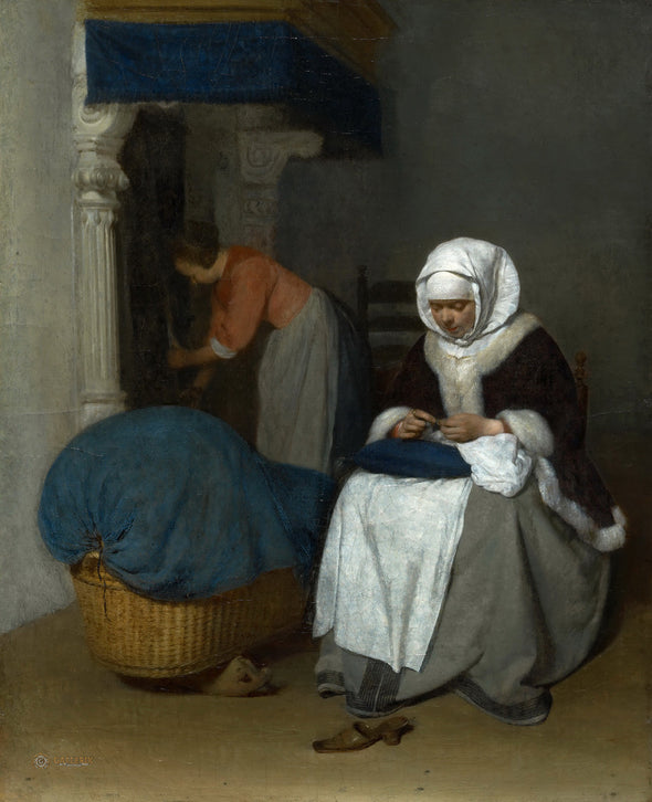 Gerard ter Borch - Woman Sewing Beside a Cradle