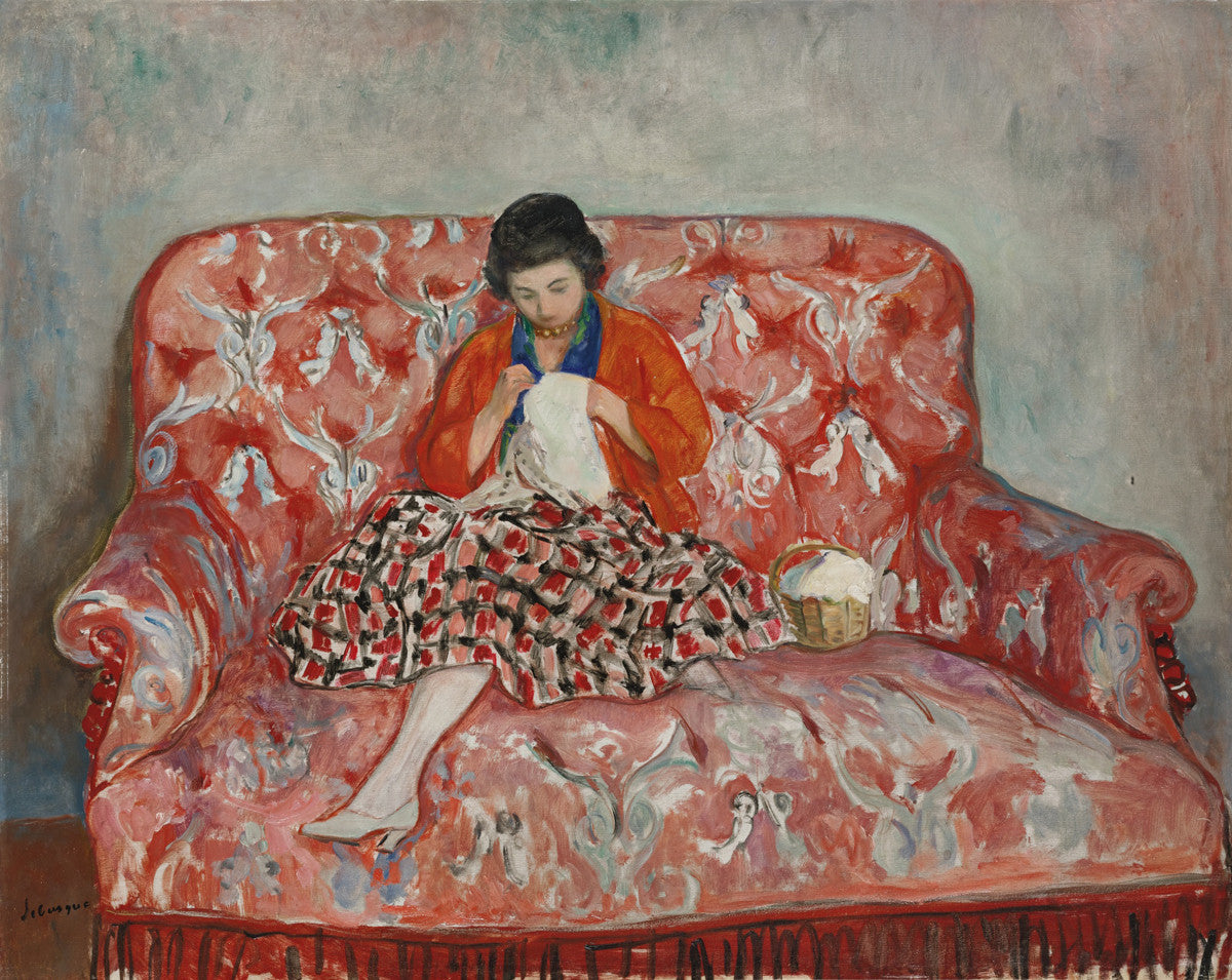 Henri Lebasque - Girl Sewing on a Sofa-Reproduction-Get Custom Art