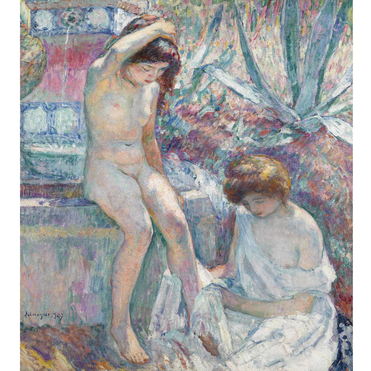 Henri Lebasque - Mrs Lebasque and Martha at the Fountain-Reproduction-Get Custom Art