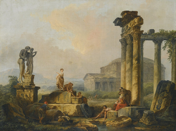 Hubert Robert - A Landscape with Shepherds and Shepherdesses Among Ancient Ruins