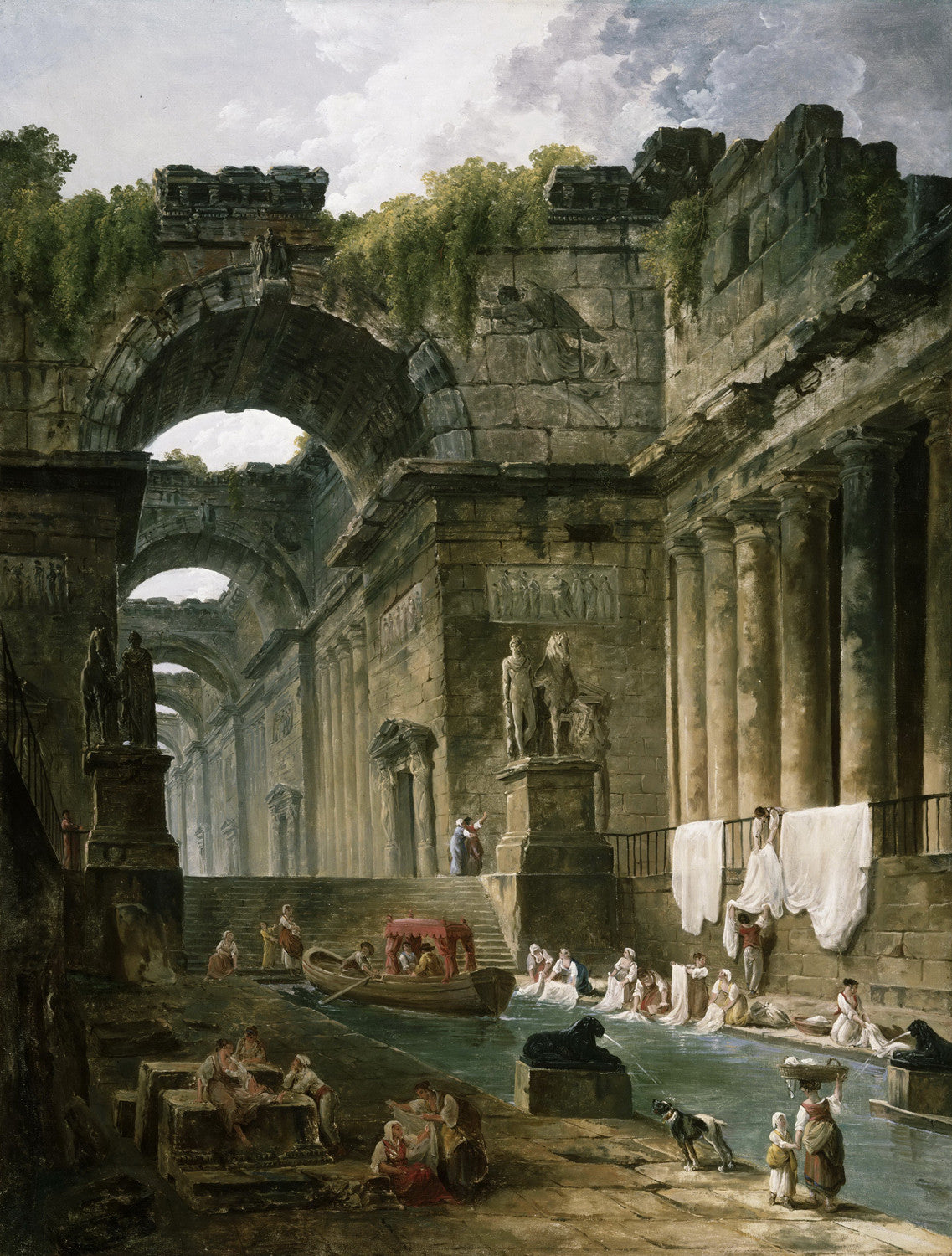 Hubert Robert - Ruins of a Roman Bath with Washerwomen