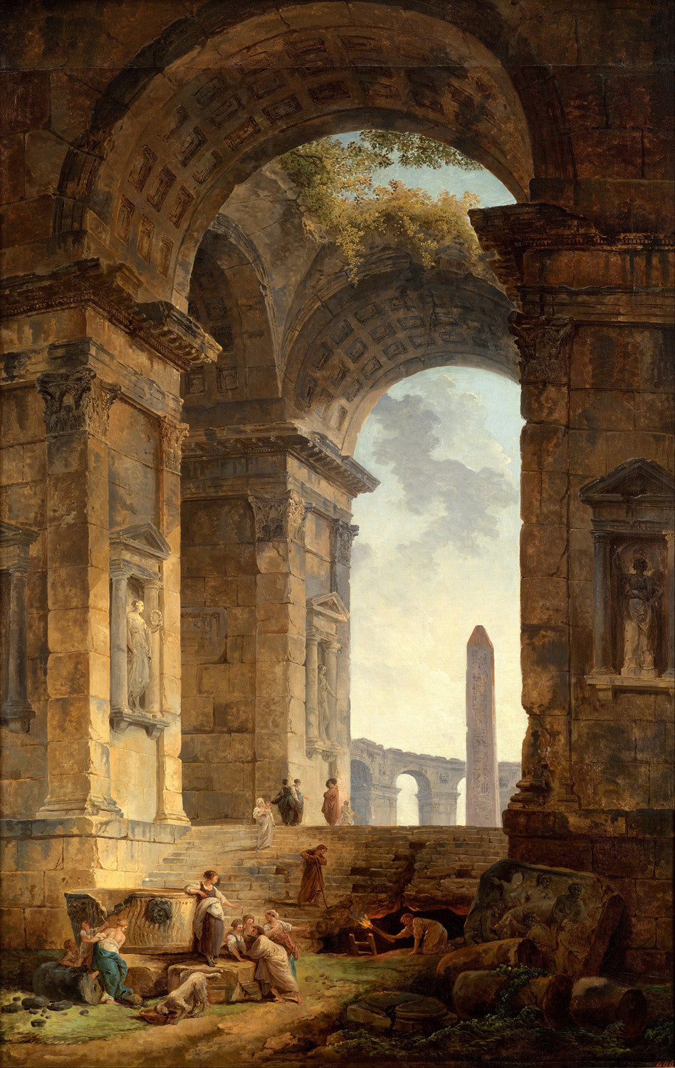 Hubert Robert - Ruins with an Obelisk in the Distance