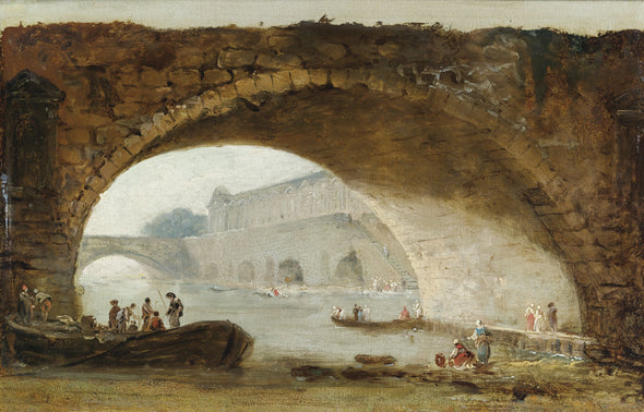 Hubert Robert - Visionary View of the Louvre Through the Arch of a Bridge