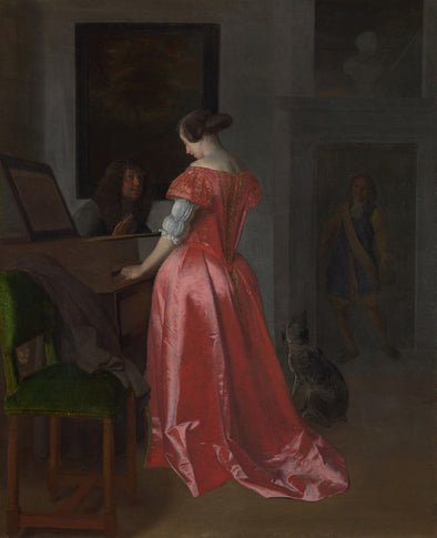 Jacob Ochtervelt - A Woman standing at a Harpsichord, a Man seated