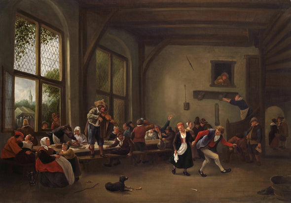 Jan Steen - The Interior of an Inn with a Couple dancing to a Fiddle and Peasants eating, drinking and making Merry