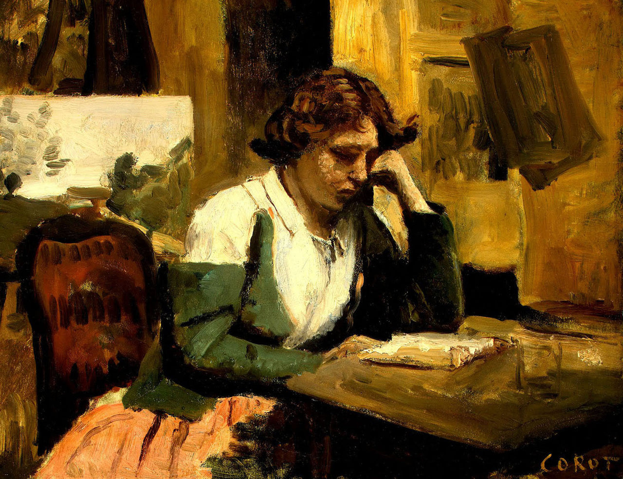 Jean-Baptiste-Camille Corot - Young Girl Reading-Reproduction-Get Custom Art