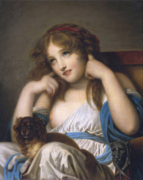 Jean Baptiste Greuze - A Young Girl With A Dog on her Lap