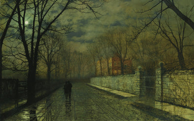 John Atkinson Grimshaw - Figures in a Moonlit Lane after Rain