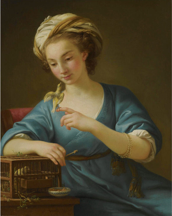 Joseph-Marie Vien - A Young Woman Dressed a la Grecque Holding a Canary on her Outstretched Finger