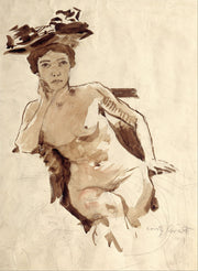 Lovis Corinth - Female Semi Nude with Hat-Reproduction-Get Custom Art